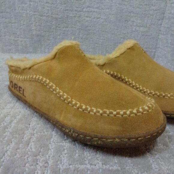 Sorel Falcon Ridge II Mens Size 8 Chestnut Brown Suede Faux Fur Lining Slippers - Picture 1 of 11
